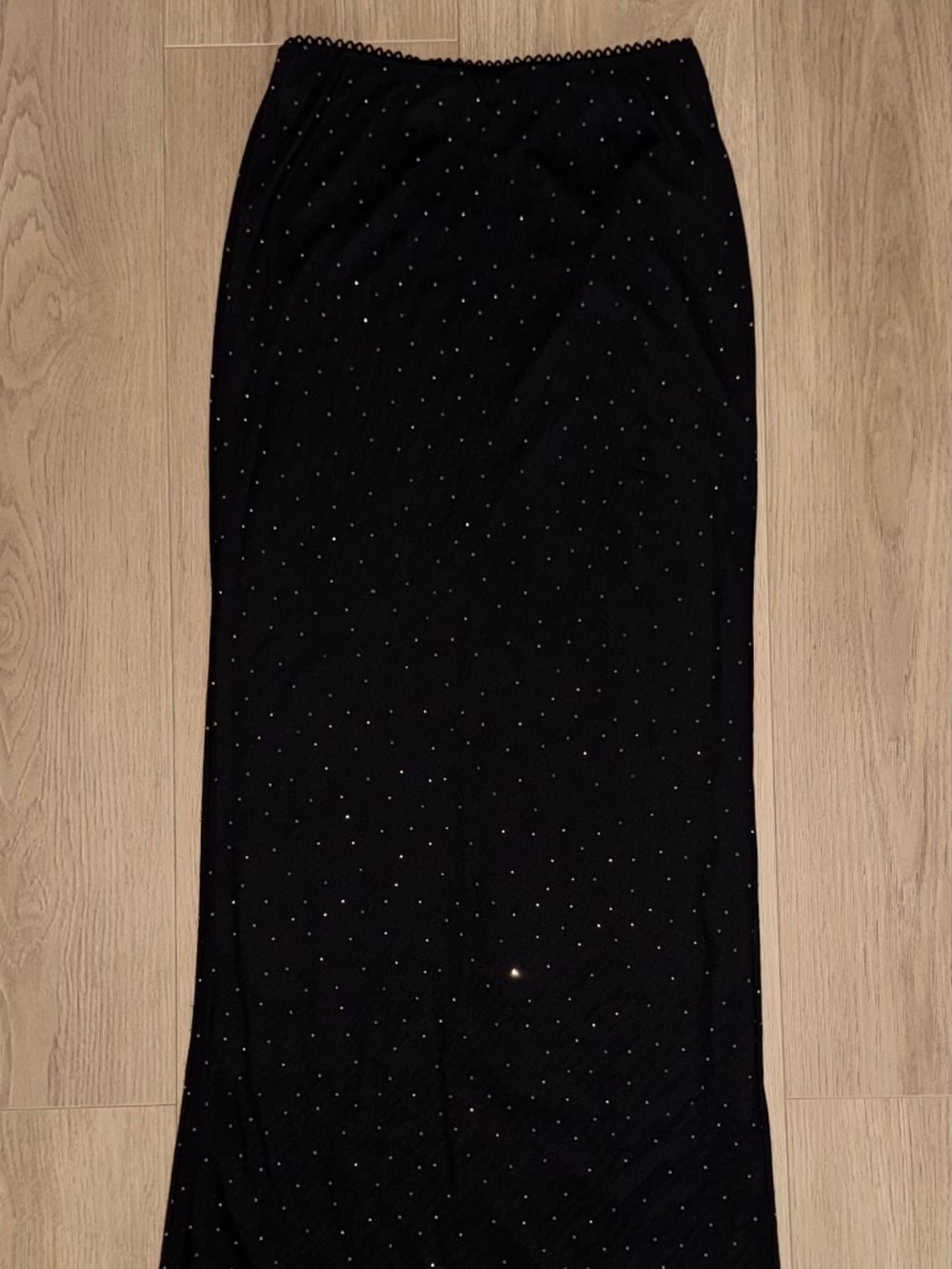 Rhinestone Embellished Power Mesh Maxi Skirt S